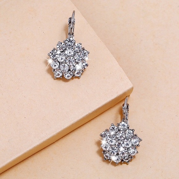 Any 2/$20! Sparkling Silver Crystal Cluster Lever Back Earrings - Picture 3 of 6
